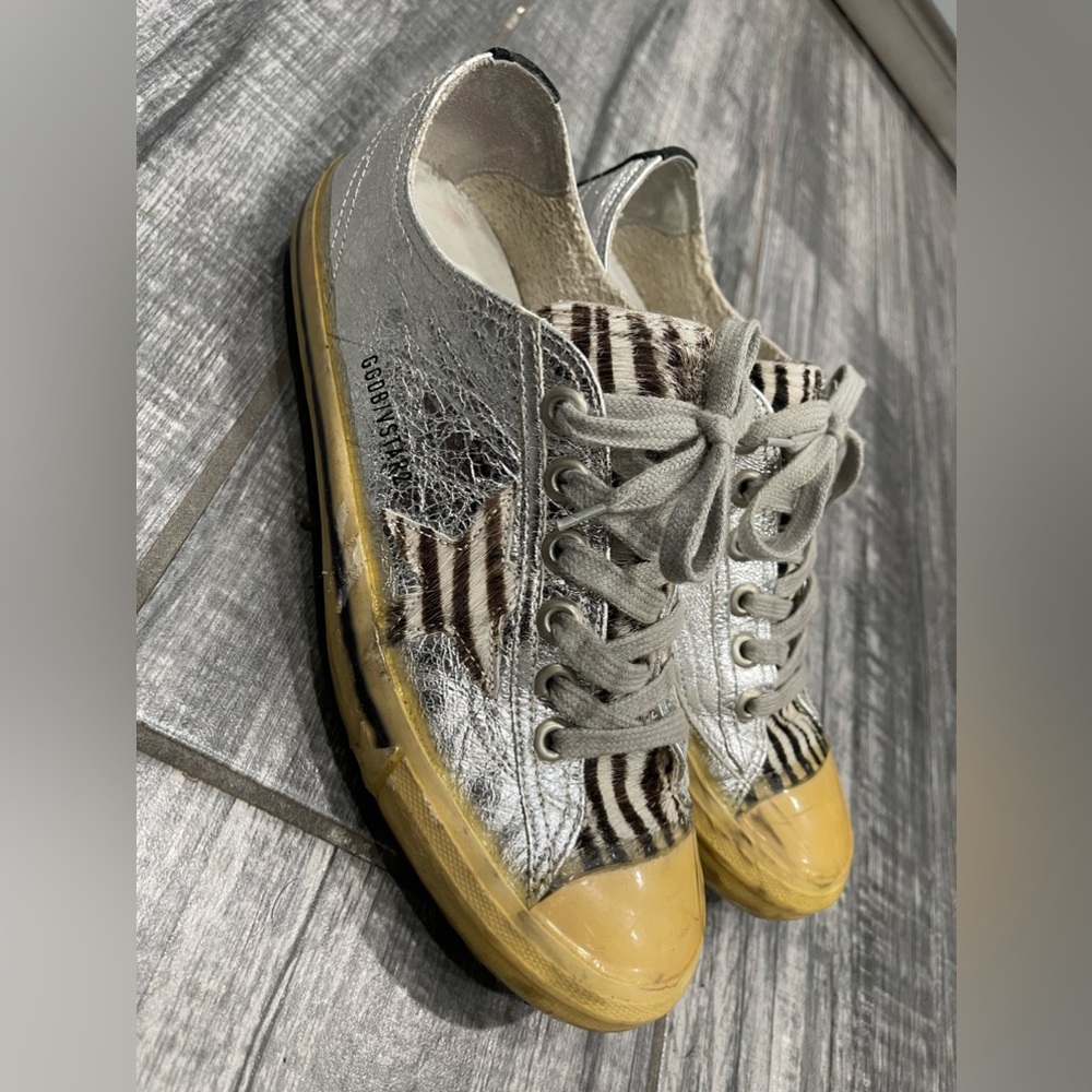 Golden Goose silver leather & Zebra star Sneaker Size 40 $685 - Picture 4 of 8